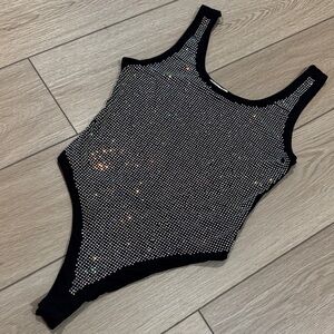 Lizette Collection Rhinestone Body Suit size M Sparkle New Years Holiday Party
